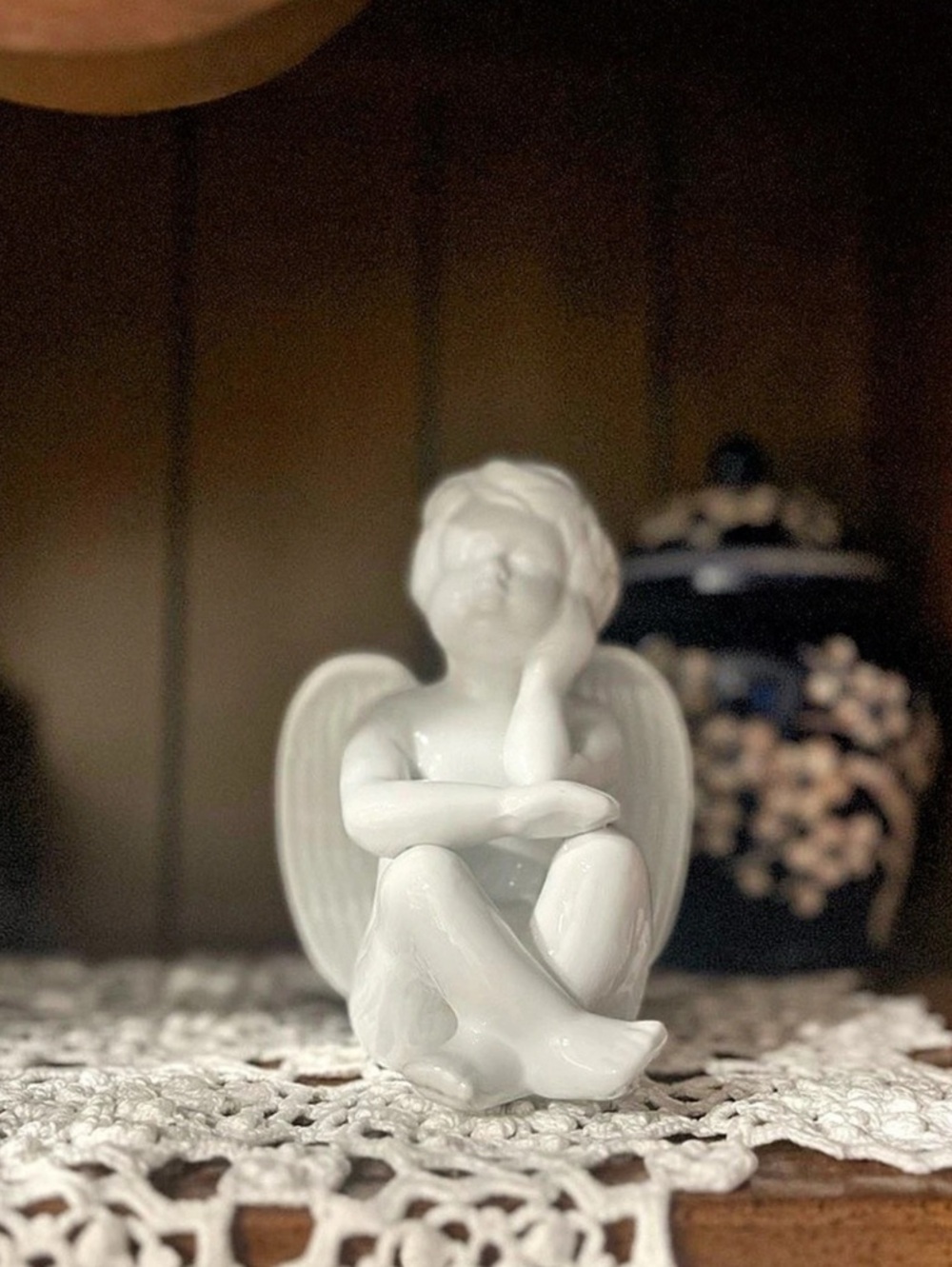 Vintage Ceramic Thinking Angel Figurine